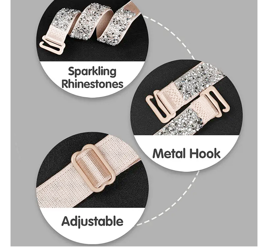 LaGloss® Luxe Strass BH Schouderbandjes Diamantlook – Verstelbare & Afneembare Glanzende BH Bandjes - Elegant Strap Accessoire voor Feest, Gala & Speciale Gelegenheden - 2 Stuks Zwart