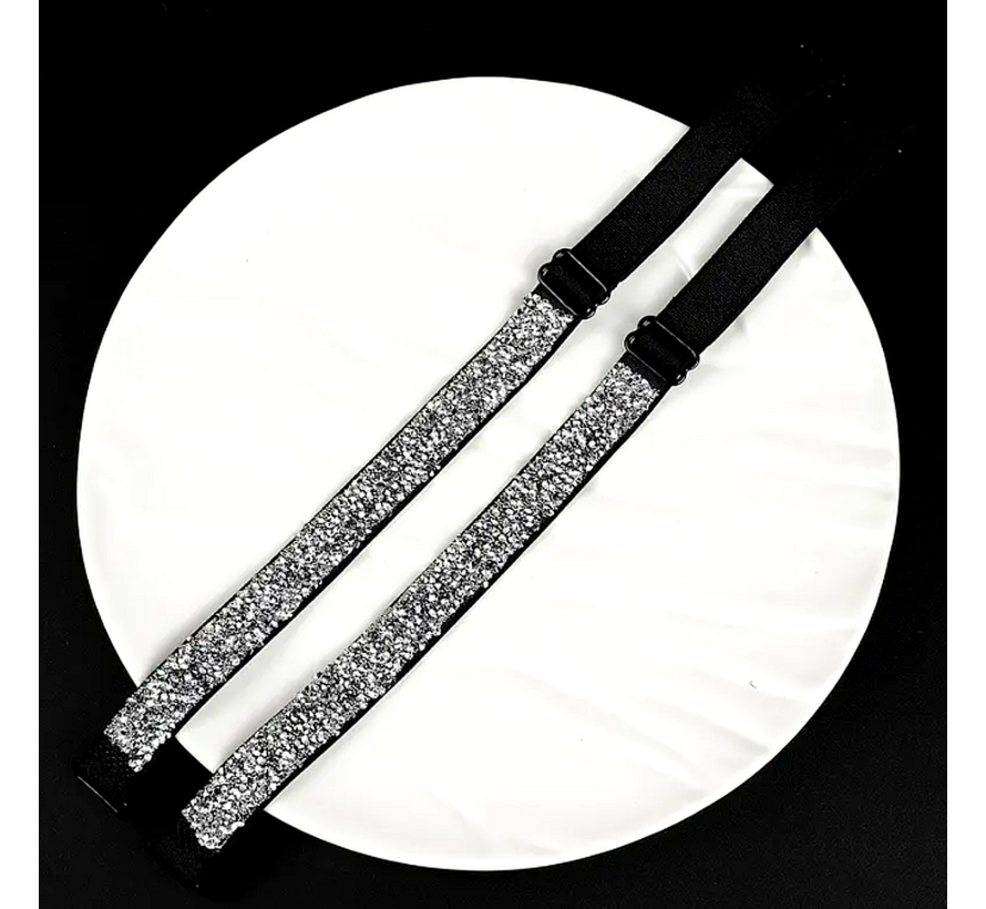 LaGloss® Luxe Strass BH Schouderbandjes Diamantlook – Verstelbare & Afneembare Glanzende BH Bandjes - Elegant Strap Accessoire voor Feest, Gala & Speciale Gelegenheden - 2 Stuks Zwart