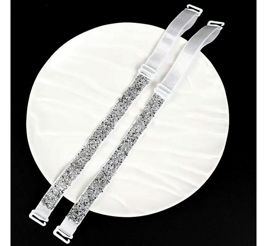 LaGloss® Luxe Strass BH Schouderbandjes Diamantlook – Verstelbare & Afneembare Glanzende BH Bandjes - Elegant Strap Accessoire voor Feest, Gala & Speciale Gelegenheden - 2 Stuks Wit