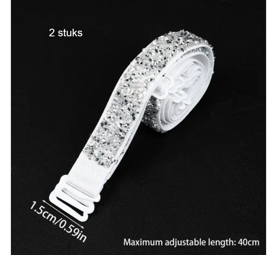 LaGloss® Luxe Strass BH Schouderbandjes Diamantlook – Verstelbare & Afneembare Glanzende BH Bandjes - Elegant Strap Accessoire voor Feest, Gala & Speciale Gelegenheden - 2 Stuks Wit