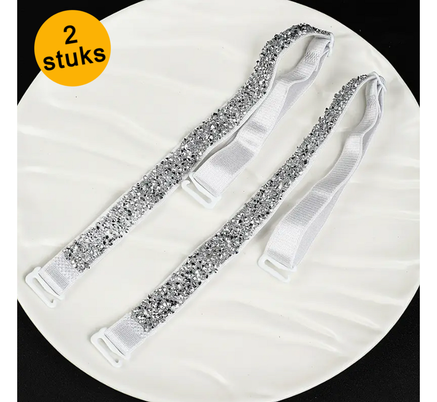 LaGloss® Luxe Strass BH Schouderbandjes Diamantlook – Verstelbare & Afneembare Glanzende BH Bandjes - Elegant Strap Accessoire voor Feest, Gala & Speciale Gelegenheden - 2 Stuks Wit