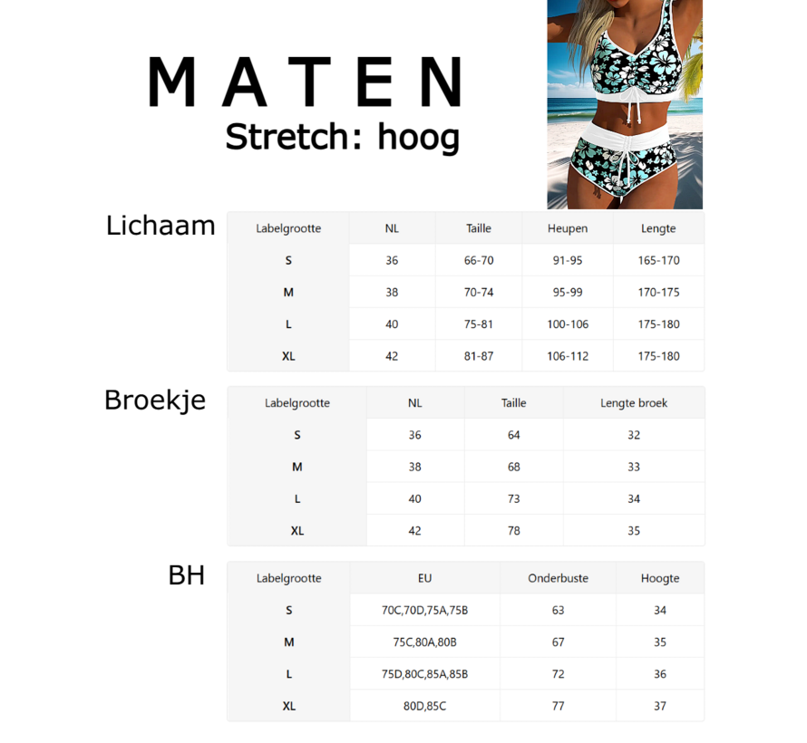 LaGloss® Mode Bikini Set – Elegant Bloemenprint Badpak met Kruisriem & Veterdetails - Blauw/Zwart/Wit - Hoog Elastisch & Comfortabele Pasvorm – Maat XL