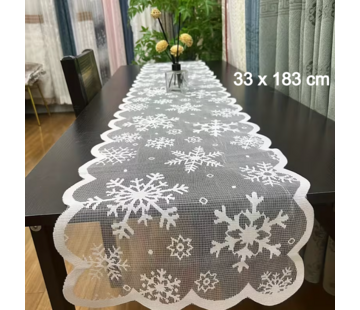 Allernieuwste.nl® Witte Sneeuwvlok Tafelloper – 33x183 cm