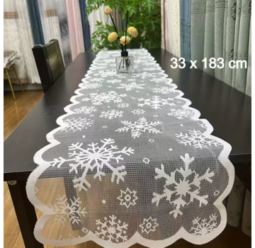 Allernieuwste.nl® Witte Sneeuwvlok Tafelloper – 33x183 cm