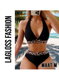 LaGloss Sexy Luipaard Dierenprint Bikini Set Zwart – Maat M