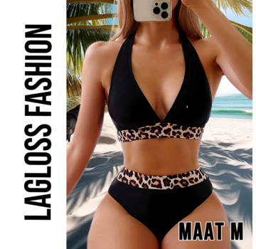 LaGloss Sexy Luipaard Dierenprint Bikini Set Zwart – Maat M