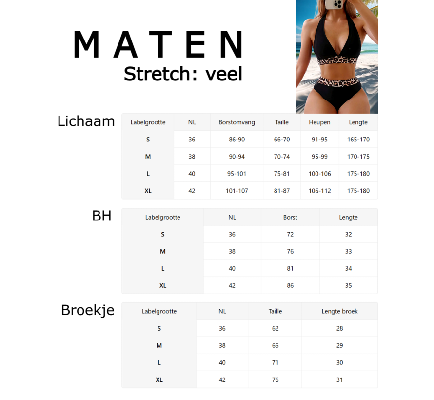 LaGloss® Sexy Luipaard Dierenprint Bikini Set Zwart – Hoge Stretch Lace Up Dames Zwemkleding – Maat XL