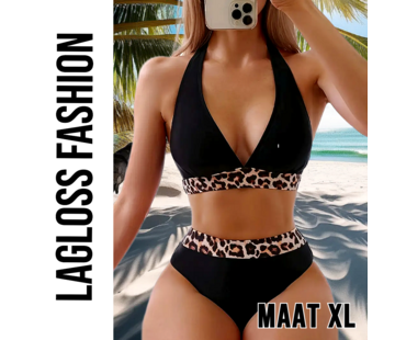 LaGloss Sexy Luipaard Dierenprint Bikini Set Zwart – Maat XL