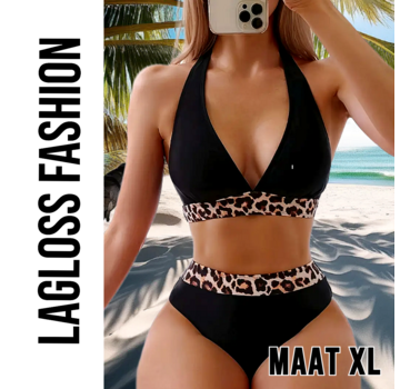 LaGloss Sexy Luipaard Dierenprint Bikini Set Zwart – Maat XL