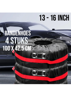 Allernieuwste.nl® 4x Beschermhoezen voor Autobanden met Handvat voor 13 t/m 16 inch - Zwart/Rood