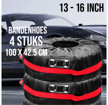 Allernieuwste.nl® 4x Beschermhoezen voor Autobanden met Handvat voor 13 t/m 16 inch - Zwart/Rood