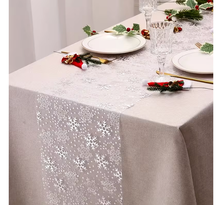 Zilveren Kerst Tafelloper Glitter Metallic - 28 x 275 cm