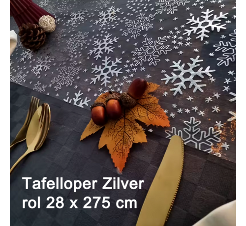 Allernieuwste.nl® Zilveren Kerst Tafelloper Glitter Metallic - 28 x 275 cm