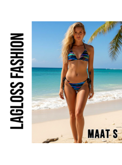 LaGloss Dames Sexy Kleurrijke Gestreepte Bikini Set – Maat S