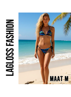 LaGloss Dames Sexy Kleurrijke Gestreepte Bikini Set – Maat M