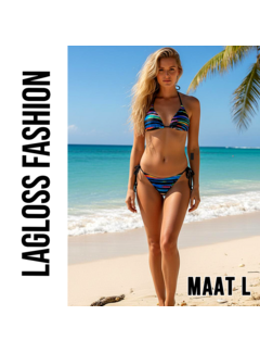 LaGloss Dames Sexy Kleurrijke Gestreepte Bikini Set – Maat L