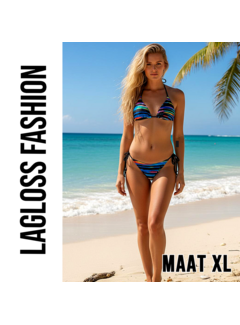 LaGloss Dames Sexy Kleurrijke Gestreepte Bikini Set – Maat XL