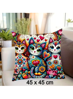 Allernieuwste.nl Kussenhoes Boho Fleurige Katten Kitten – 45x45 cm