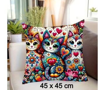 Allernieuwste.nl Kussenhoes Boho Fleurige Katten Kitten – 45x45 cm