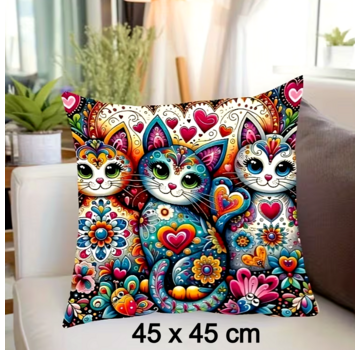 Allernieuwste.nl Kussenhoes Boho Fleurige Katten Kitten – 45x45 cm