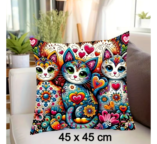 Allernieuwste.nl Allernieuwste.nl® Kussenhoes Boho Fleurige Katten Kitten – Zachte Kussensloop 45x45 cm – Verborgen Ritssluiting – Decoratief Sierkussen voor Woonkamer, Slaapkamer & Bank