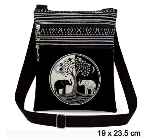 LaGloss LaGloss® Taichi Olifantendruk Schoudertas – Vintage Bloemen Crossbody Tas – Lichtgewicht Dagelijkse Schouderbag voor Telefoon, Sleutels & Portemonnee – Cadeautas voor Olifantenliefhebbers