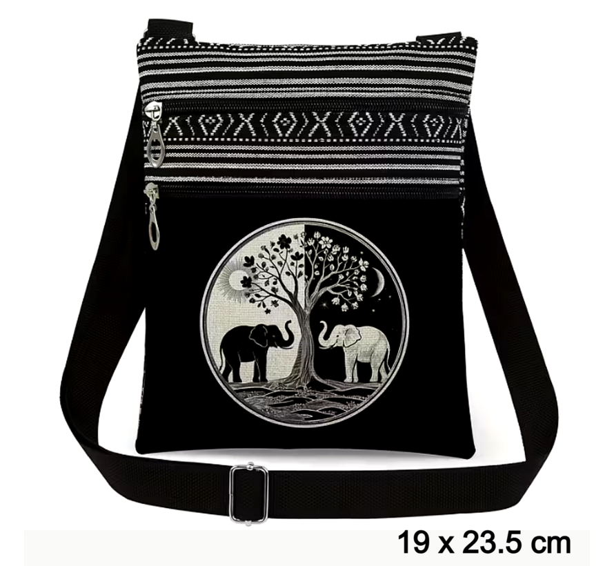 LaGloss® Taichi Olifantendruk Schoudertas – Vintage Bloemen Crossbody Tas – Lichtgewicht Dagelijkse Schouderbag voor Telefoon, Sleutels & Portemonnee – Cadeautas voor Olifantenliefhebbers