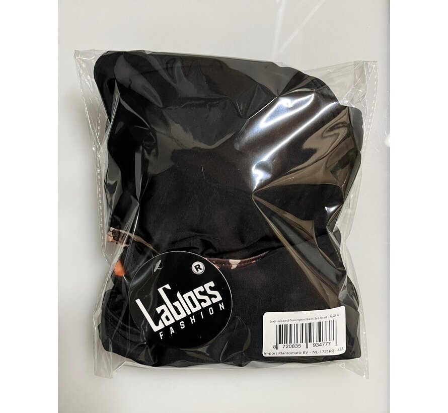 LaGloss® Sexy Luipaard Dierenprint Bikini Set Zwart – Hoge Stretch Lace Up Dames Zwemkleding – Maat XL