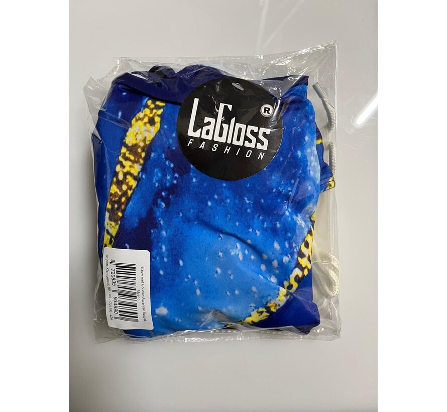 LaGloss® Blauw Gouden Badpak – Elegant Damesbadpak met Abstracte Print & Buikcontrole – Maat L
