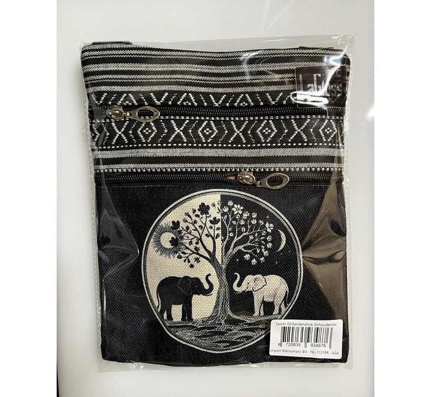 LaGloss® Taichi Olifantendruk Schoudertas – Vintage Bloemen Crossbody Tas – Lichtgewicht Dagelijkse Schouderbag voor Telefoon, Sleutels & Portemonnee – Cadeautas voor Olifantenliefhebbers