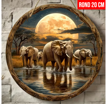 Allernieuwste.nl Boheemse Olifanten Muurdecoratie - 20 cm Rond