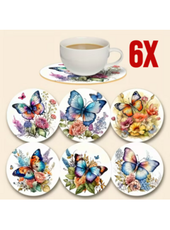Allernieuwste.nl 6x Houten Onderzetters met Vlinderprint – Hittebestendig
