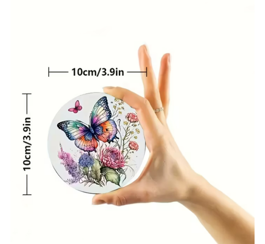 Allernieuwste.nl® 6x Houten Onderzetters met Vlinderprint – Hittebestendig - Decoratief – Vintage Natuurstijl