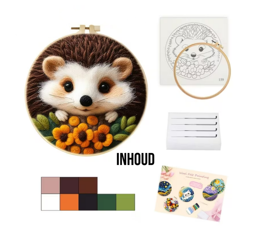 DIY Naaldvilt Wolvilt Pakket Egel – Complete Starterset – Met Wol, Naalden, Borduurring & Handleiding – Creatief Hobbypakket voor Beginners & Gevorderden