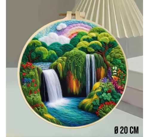 Allernieuwste.nl® DIY Naaldvilt Wolvilt Pakket Waterval – Complete Starterset – Met Wol, Naalden, Borduurring & Handleiding – Creatief Hobbypakket voor Beginners & Gevorderden