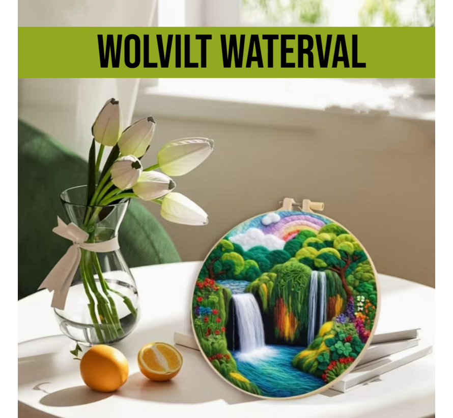 DIY Naaldvilt Wolvilt Pakket Waterval – Complete Starterset – Met Wol, Naalden, Borduurring & Handleiding – Creatief Hobbypakket voor Beginners & Gevorderden