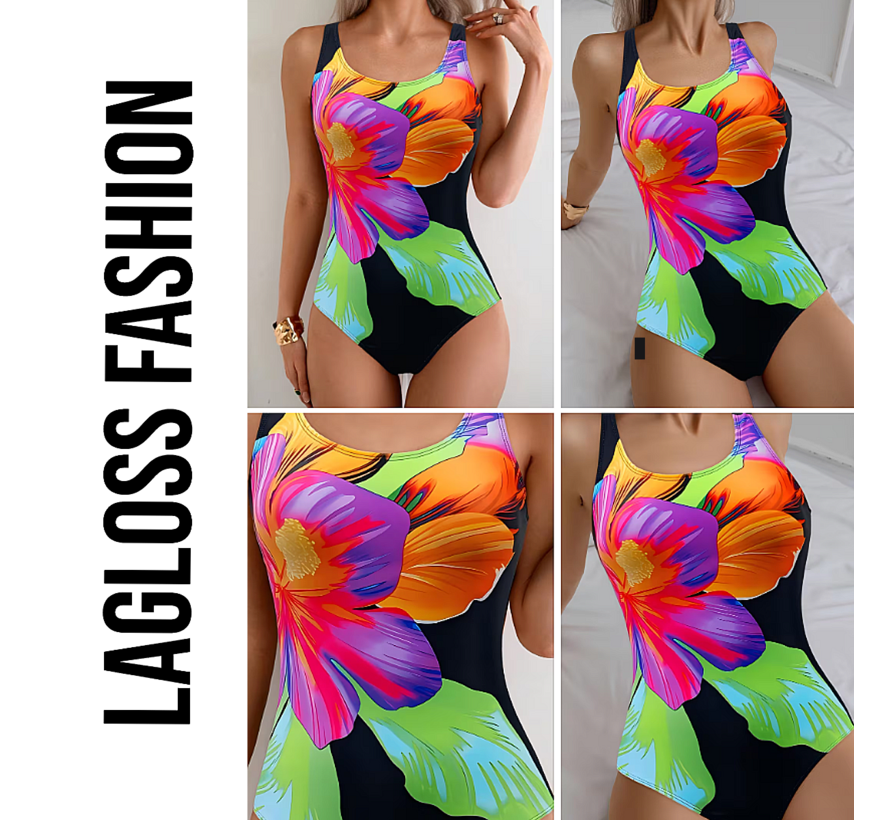 LaGloss® Dames Eendelig Kleurrijk Badpak – Rugloos Sportief Zwempak met Hoge Stretch & Sneldrogende Stof – Perfecte Pasvorm voor Strand, Zwembad & Vakantie – Maat XXL