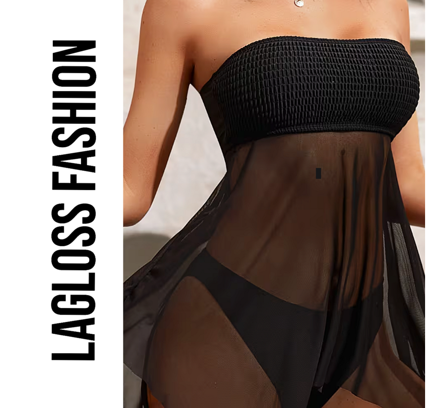 LaGloss® Elegante 2-Delige Tankini met Hoge Stretch & Verfijnde Details - Zwart Strapless Zwempak – Maat S