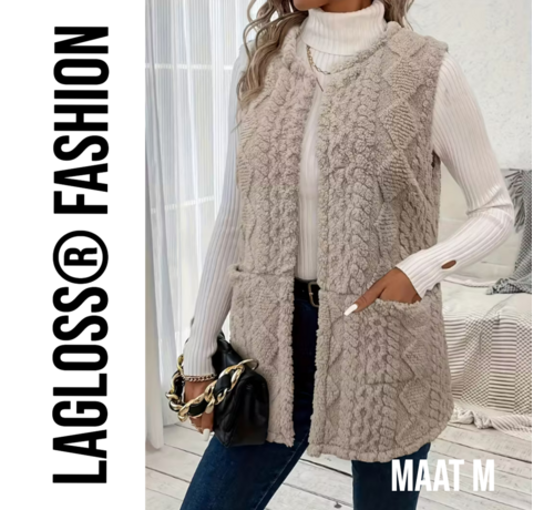 LaGloss LaGloss® Mouwloos Vest Teddy Khaki - Bodywarmer Pluche - Modieuze Winter Bodywarmer - Maat M