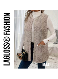 LaGloss Mouwloos Vest Teddy Khaki - Bodywarmer - Maat L