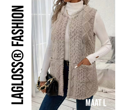 LaGloss LaGloss® Mouwloos Vest Teddy Khaki - Bodywarmer Pluche - Modieuze Winter Bodywarmer - Maat L