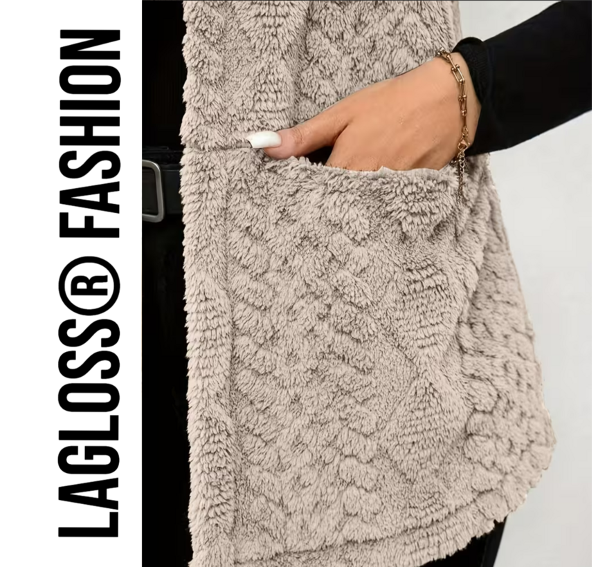 LaGloss® Mouwloos Vest Teddy Khaki - Bodywarmer Pluche - Modieuze Winter Bodywarmer - Maat M