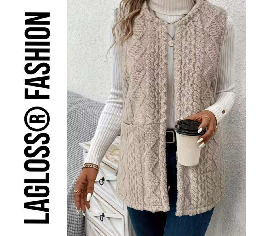 LaGloss® Mouwloos Vest Teddy Khaki - Bodywarmer Pluche - Modieuze Winter Bodywarmer - Maat M
