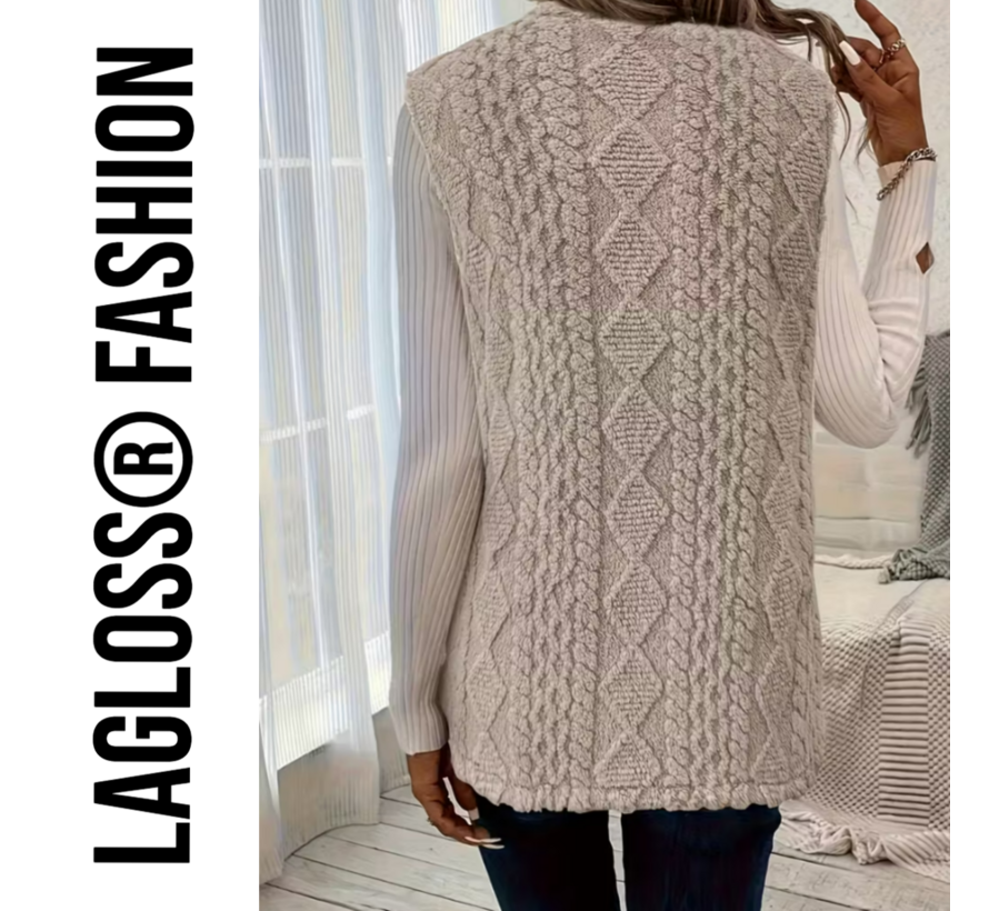 LaGloss® Mouwloos Vest Teddy Khaki - Bodywarmer Pluche - Modieuze Winter Bodywarmer - Maat XL