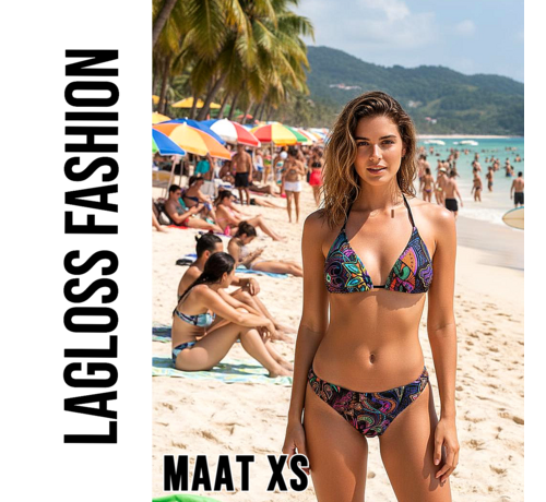 LaGloss LaGloss® Sexy Retro Print Halterneck Bikini Set met Bindsluiting & Hoge Stretch - Maat XS