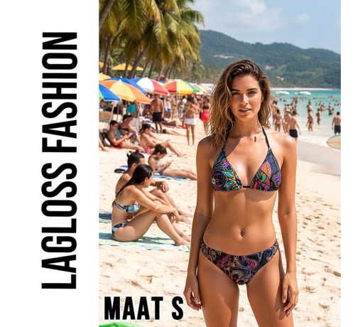 LaGloss LaGloss® Sexy Retro Print Halterneck Bikini Set met Bindsluiting & Hoge Stretch - Maat S