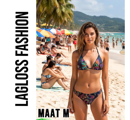 LaGloss LaGloss® Sexy Retro Print Halterneck Bikini Set met Bindsluiting & Hoge Stretch - Maat M