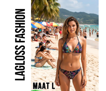 LaGloss Sexy Retro Print Halterneck Bikni Set - Maat L