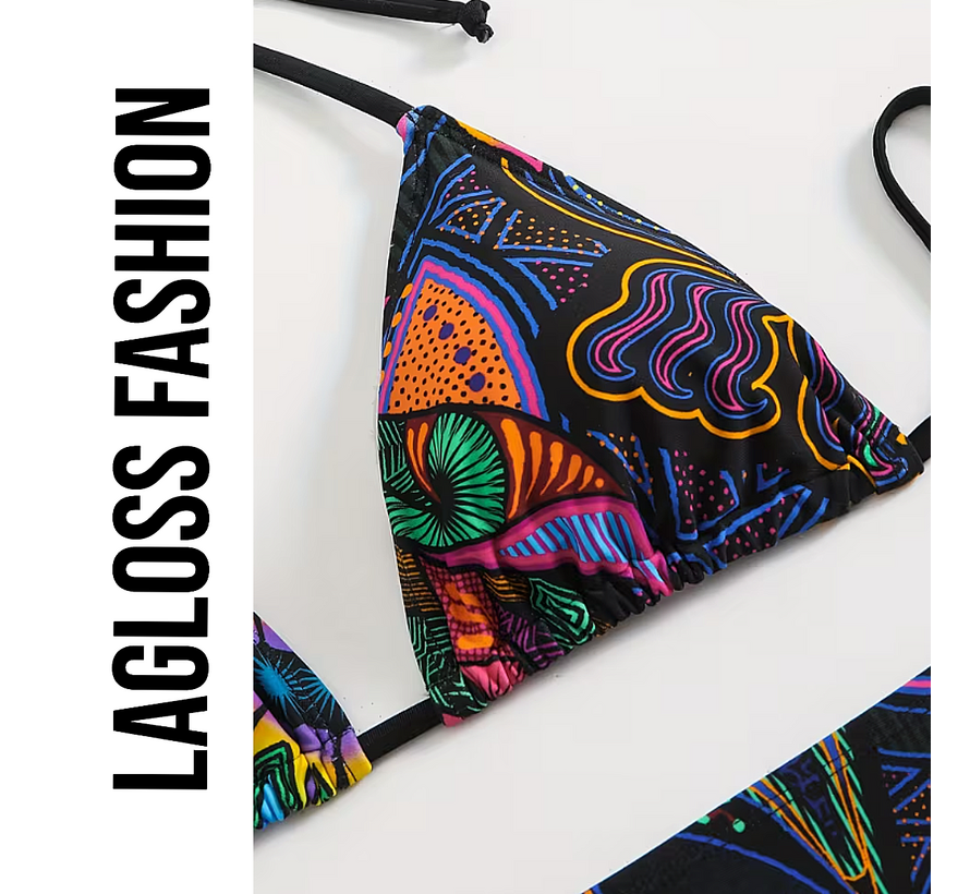LaGloss® Sexy Retro Print Halterneck Bikini Set met Bindsluiting & Hoge Stretch - Maat XL