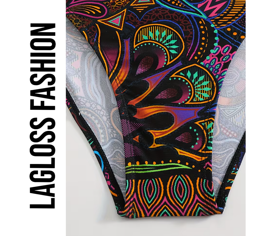 LaGloss® Sexy Retro Print Halterneck Bikini Set met Bindsluiting & Hoge Stretch - Maat XL